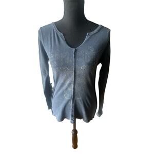 Affliction Gothic Live Fast Waffle Thermal Rhinestone Cold Shoulder M